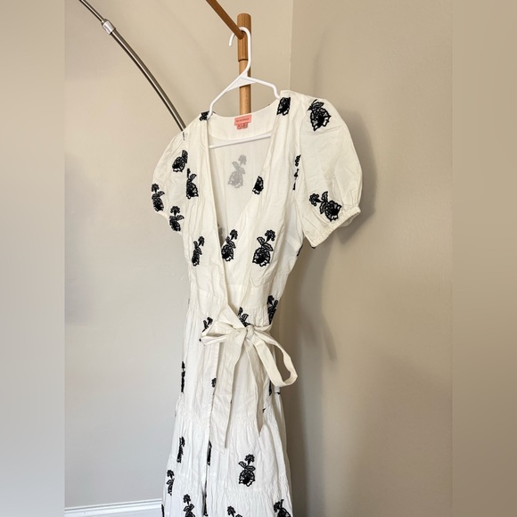 Anthropologie Not So Serious Contrast Embroidered Wrap Maxi Dress White & Black - Picture 5 of 7